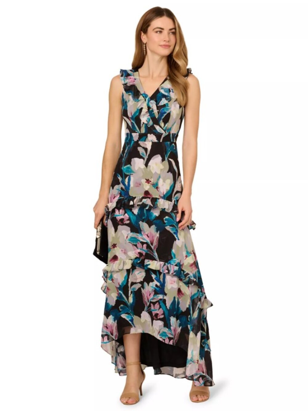 Adrianna Papell Women's Sleeveless Mermaid Dress Black Multi